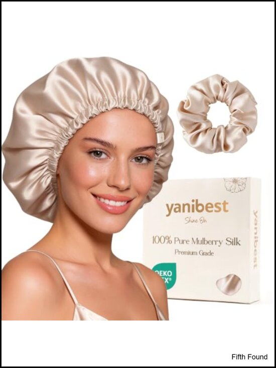 22 Momme 100% Mulberry Silk Sleep Cap Hair Bonnet with Scrunchie main image 4